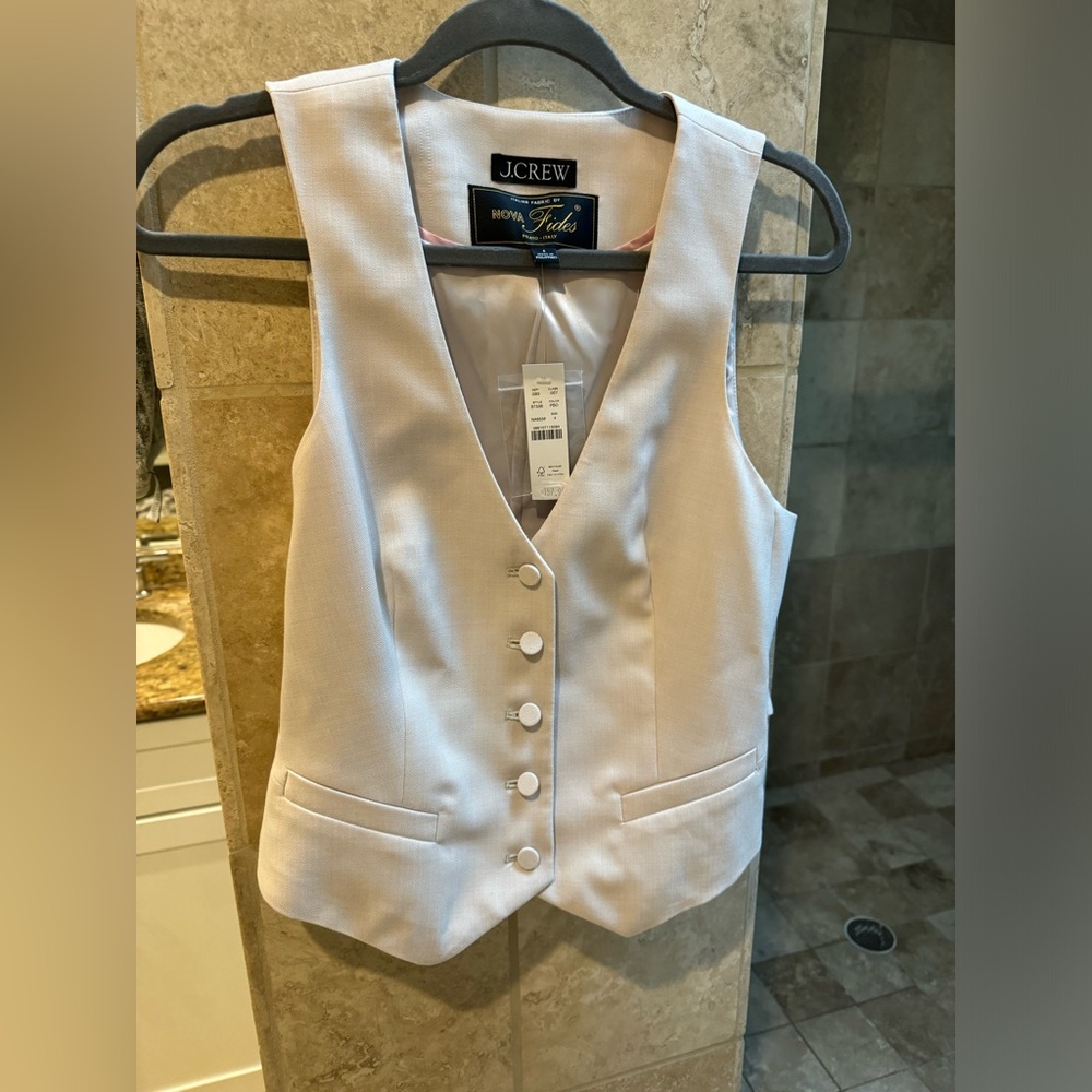 J.Crew Slim-Fit Vest Italian City Wool Blend Pale Bone Size 4 NWT